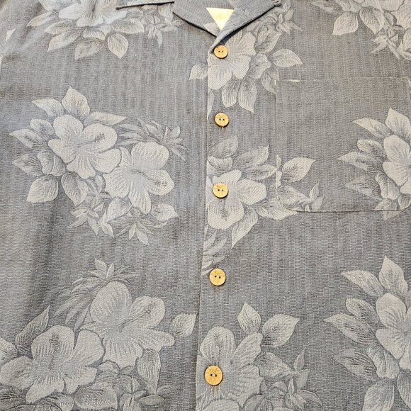 Paradise Blue Hawaiian Shirt 100% Silk Floral Beach Blue Button Up Mens Medium - Picture 4 of 11